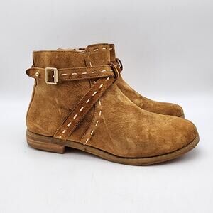 Hush Puppies Chardon Belt Suede Boots Booties Womens Size 7 Cognac Brown Western